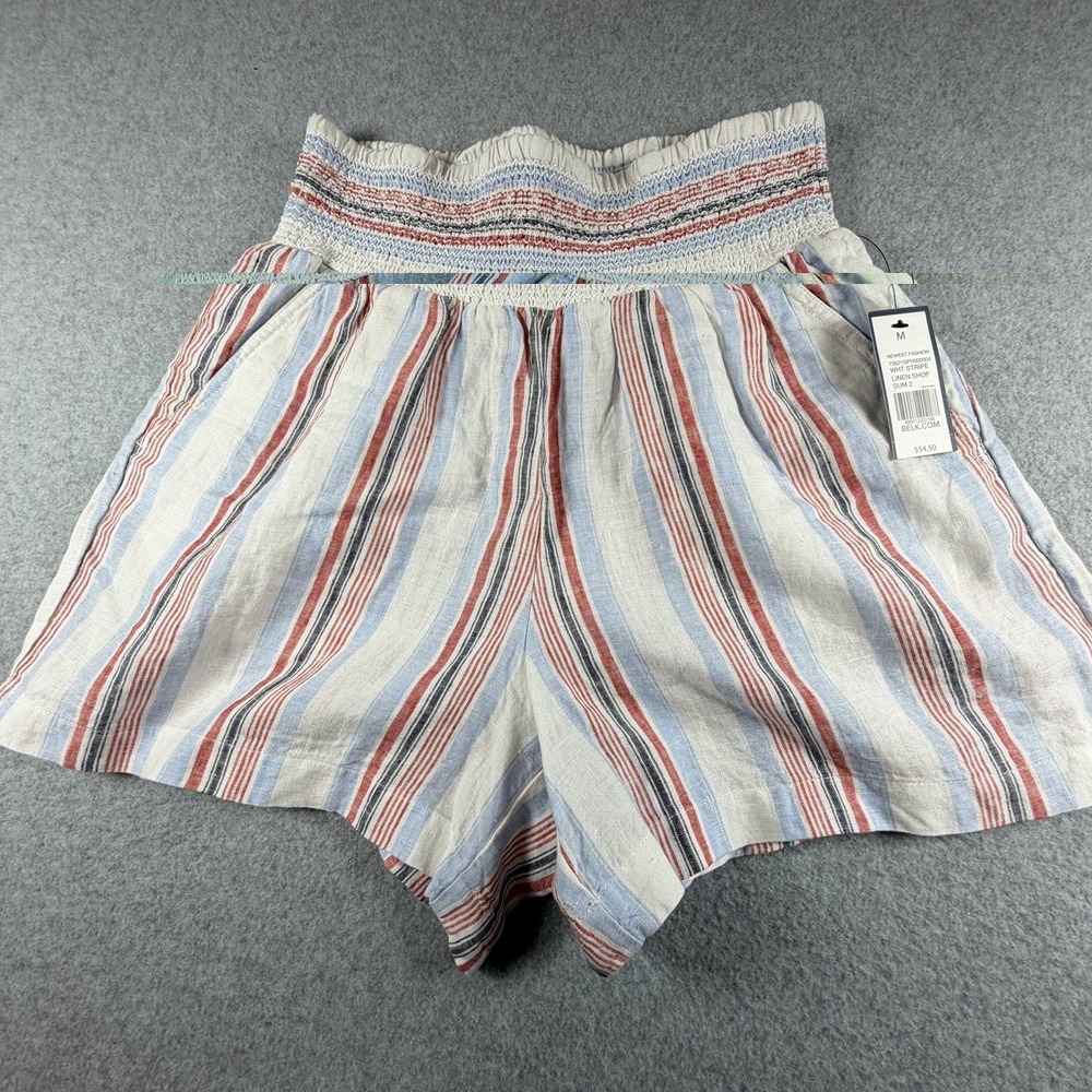 NWT Crown & Ivy Linen Striped Shorts Pockets Medium Smocked Waist Coastal Preppy